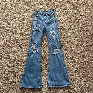 American Eagle Outfitters Distressed Blue Flare Jeans